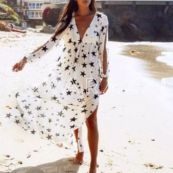 🌟Stars Cotton White Black Swim Coverup - Picture 2 of 8